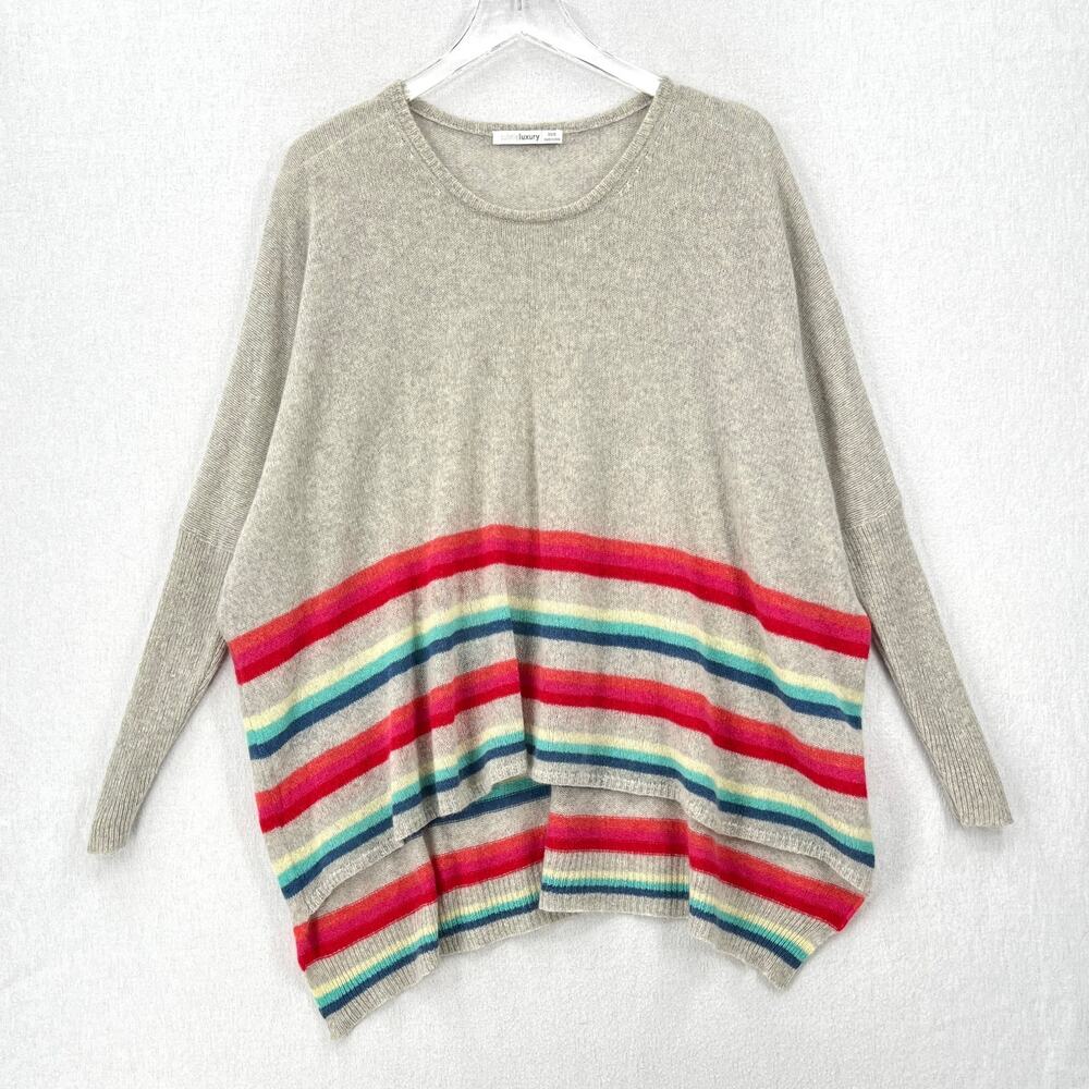 SUBTLE LUXURY Poncho Cashmere Sweater Womens XS Small Heather Gray Multi Stripe - Picture 2 of 13